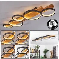 hofstein Deckenleuchte »Caces« dimmbare Deckenlampe aus Metall/Holz in Schwarz/Natur/Weiß, 3000 Kelvin