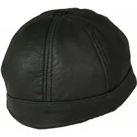 Alpha Speeds Baskenmütze Biker Lamm Leder Ohne Schirm Docker Cap Karneval Mütze Schwarz