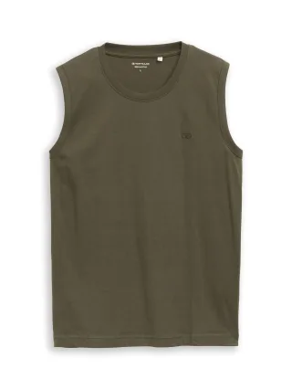 Tom Tailor - Tanktop mit Logo-Stickerei deep leaf green - Gr. - M