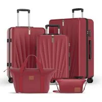 VALLSERO Trolleyset M-L-XL-Set, Gepäck mit Kosmetiktasche, Hartschalen-Koffer, 5-teiliges Set, hochfestes ABS-Gehäuse, 360° geräuschloses Rad