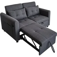 Odikalo Schlafsofa 3-in-1 2er-Sofa Ausziehbar Verstellbar Rückenlehne USB Weiß/Schwarz