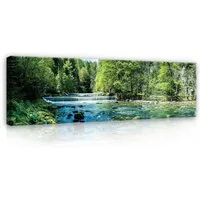 Wallarena Leinwandbild Wald Fluss Landschaft Grün Schlafzimmer, Wohnzimmer 100x70 cm, Wald, 100 x 70 cm