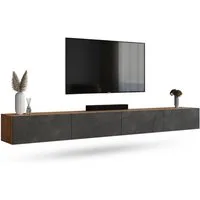 Planetmöbel TV-Schrank West TV-Board, Fernsehtisch 280 cm lang, TV-Lowboard (für Fernseher bis 65 Zoll, TV Schrank viel Stauraum, sideboard hängend, Fernsehschrank 2x 140 x 30 x 37,5 cm) gold eiche - schwarz charcoal