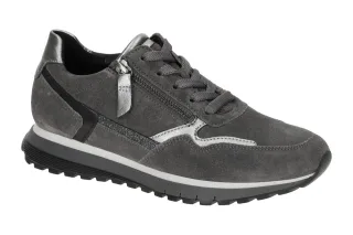 Gabor 76.378.40 TURIN - Damen Halbschuhe Sneaker grau silber Glitzer H Weit