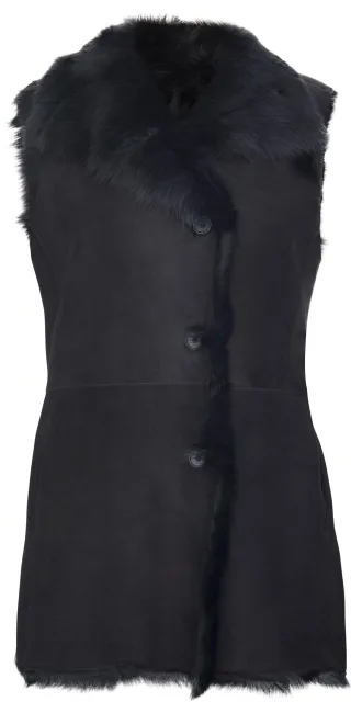 Damen-Gilet-Manama aus schwarzem Toscana-Schaffell mit Knöpfen