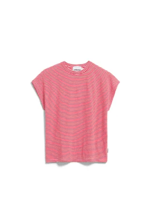 Armedangels - SLUB JERSEY STRIPE T-SHIRT pink mist-mars red - Gr. - XXL