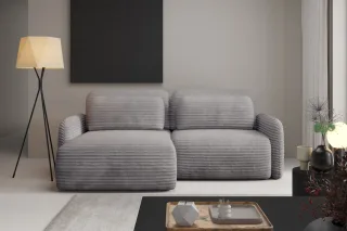 Ecksofa Schlafsofa Sofa SIMONE in Stoff Ambience Grau Ottomane Links