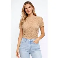 Worldclassca Spitzenshirt Worldclassca Spitzenshirt Kurzarm Mesh Bluse Stehkragen Lace Elegant Neue Kollektion - Stilvolle und gemütliche Mode für Damen