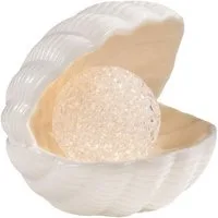 LED Dekoobjekt Muschel TIRELLA, Weiß, Keramik, Kunststoff, LED fest integriert, Batteriebetrieben, B 14 x H 16 x T 13 cm