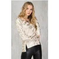 Passioni Strickpullover mit Goldfoliendruck und Strass-Schriftzug