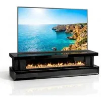 HOOZ TV-Schrank TV Lowboard mit Kamin – modernes Design Schwarz eckig 200 cm (Einzelprodukt, 1-St., TV Möbel Einzelmöbel) 3D-Flammenoptik, Push-Open Schubladen, hochglänzende Glasoberfläche