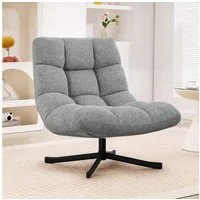 HOMCOM Relaxsessel mit Breiter Sitzfläche, wasserabweisend Chenille-Optik, Stahlbeine (gepolstert Sessel, 1-St., Drehbar Loungesessel), für Wohnzimmer, Schlafzimmer, Grau