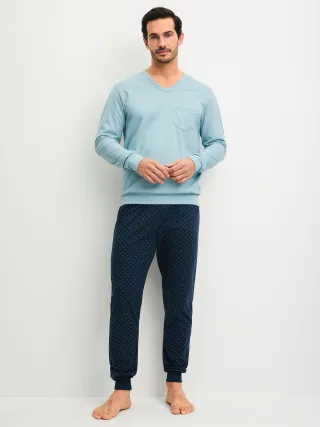 CALIDA - HERREN Pyjama mit Bündchen tourmaline blue - Gr. - L