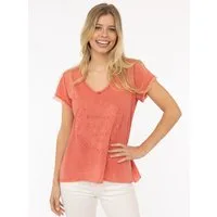 Zwillingsherz T-Shirt "Positive Mind" V-Ausschnitt, Kurzarm, Used-Look, Baumwolle, ausgefranste Kanten