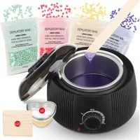 oyajia Enthaarungswachs Wachswärmer Set, Haarentfernung Waxing Kit mit 4X100g Wachsperlen, 20 Holzspateln, 5 x Aluminiumfolienschale, für Gesicht, Bikini, Bein