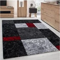 Carpettex Frisé-Teppich Kariert Design, Läufer, Höhe: 13 mm, Wohnzimmer Teppich Rot Kurzflor Konturenschnitt Kariert Design