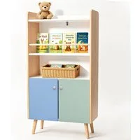 ALVIX Kinderregal NESTA 4, 4-in-1 mit frontaler Buchablage, 2 Türen und Kippschutz