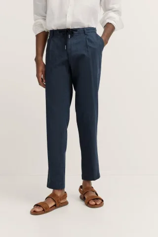 Bugatti Herren Bundfaltenhose mit Baumwoll-Leinen-Mix