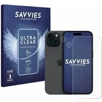 Savvies Displayschutzfolie Schutzfolie für Apple iPhone 15 (Display+Kamera), 6 Stück, Displayschutz Schutz Folie Klar Transparent