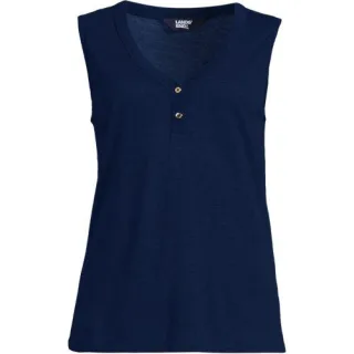 Top aus Leinenmix, Damen,  Blau, Baumwolle/Leinen/Baumwoll-Mischung, by Lands' End