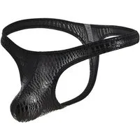 Lau-Fashion Stringtanga Herren String mit Schlangenmuster in Lack Leder Wetlook-Optik