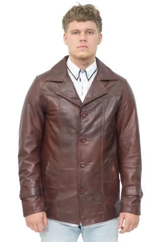 Brauner Crombie-Ledermantel im Vintage-Trench-Stil für Herren – Macau