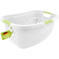 homesti Wäschekorb ergonomischer Wäschekorb weiß/grün 50 L mit Soft-Touch-Griffen, an den Körper angepasste Nierenform