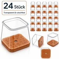 JASLIFE Filzgleiter 24 Stuhlbeinkappen, transparent, für eckige Möbelbeine, (Set), Für Küche, Esszimmer & Büro, mit Filz, leise, kratzschützend
