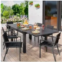 GUNJI Gartenstuhl Stapelstühle, Bequem, Korrosionsbeständigkeit Garten-essgruppe (verstärkter Alu-Outdoorstuhl, max Belastung 160 kg, stapelbar, leicht, Doppellagiger Sitzstoff), Aluminium-Gartentisch mit Klappbarer Tischplatte bis 100kg