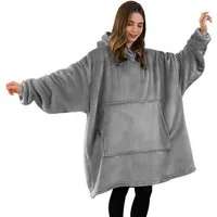 Wohndecke Tragbare Decke, Kuscheldecke mit Ärmeln, Sherpa, mit Taschen, Grau, Good Nite, Hoodie, Oversize, Sherpa Fleece