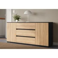 Home Collective Kommode Sideboard Kommode mit Schubladen Sideboard Wohnzimmer Anrichte (Sideboard Wohnzimmer Flur Kommode, modernes, griffloses Design), mit 2 Türen und 3 Schubladen 150x40x70 cm Anthrazit mix Artisan-Eiche