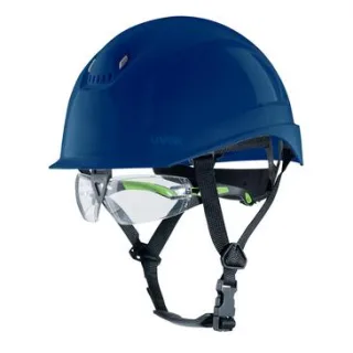 uvex pheos S-KR-IES Schutzhelm mit Kinnriemen - mit Schutzbrille - mit Lüftung - mit Drehradsystem blau 55 cm - 61 cm - 9772555