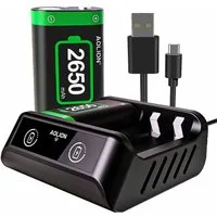 KINSI Akku für Xbox One/Series X&S Controller, 2650mAh, Doppelbatterie Zubehor für Xbox Contoller (Schnell ladende Akkus, mit Ladegerät)