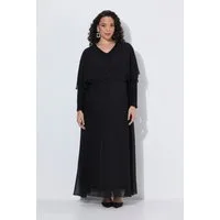 Ulla Popken Maxikleid Chiffon-Maxikleid Glitter V-Ausschnitt Langarm