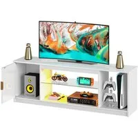Bestier TV-Schrank Lowboard für 65 Zoll & kleinere TVs, 144.8 x 35 x 52 cm, (Fernsehschrank mit RGB-LED-Leuchten) Fernsehtisch mit verstellbaren Glasböden für Wohnzimmer, Schwarze