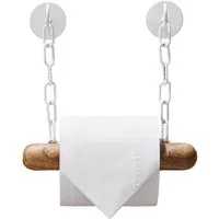 DEKAZIA Toilettenpapierhalter ohne Bohren, WC Papierhalter selbstklebend, Klorollenhalter Holz (Holz und Edelstahl, 5 Modelle, inkl. Klebepads / Montagematerial), Papierrollenhalter zum Kleben, Eiche, Mango Holz, Buchenholz, Stahl