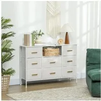 HOMCOM Kommode mit europäischer Steckdosenleiste, Stahlrahmen (Schubladenschrank, 1 St., Aufbewahrungsschrank mit 8 Schubladen aus Stoff), für Flur, Schlafzimmer, Wohnzimmer und Büro, Cremeweiß