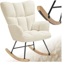 tectake Schaukelstuhl Relaxsessel Torve, gepolstert, Holzkufen, 120 kg Belastbarkeit (Set, 1 St), Kuscheliger Bouclé-Bezug mit stilvollem Steppmuster