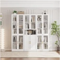VOWNER Bücherregal mit Glastüren, modernes Großes Aufbewahrungsvitrinen-Set, 3-tlg., Bücherschrank mit Verstellbarem Regalboden, 180cm