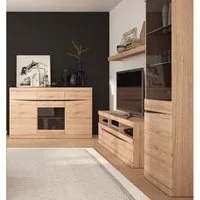 Lomadox Wohnzimmer-Set SANFORD-129, (Mega-Spar-Set, 4-St., 4-tlg), San Remo Eiche hell Nb., TV Wand, Schrankwand, Vitrine, Sideboard