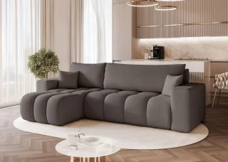 Ecksofa Schlafsofa Sofa ANABEL in Stoff Centaur Dunkelgrau Ottomane Links