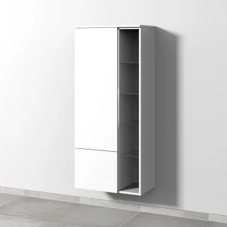 Sanipa 3way Stauraumschrank mit 1 Tür, 1 Auszug und offenen Fächern, Weiß-Soft BR18243