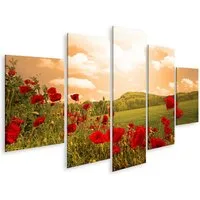 islandburner Leinwandbild Mohnblumen im Sommerfeld bei Sonnenuntergang