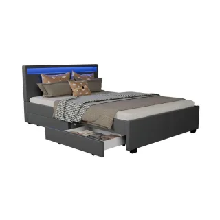 Juskys Polsterbett, Dunkelgrau, Holz, 140x200 cm, Schlafzimmer, Betten, Polsterbetten