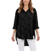dy_mode Longbluse Damen Longbluse Oversize Tunika Boho Baumwollbluse Sommerbluse in Unifarbe, mit Paisley Lochstickerei, in Vokuhila-Schnitt