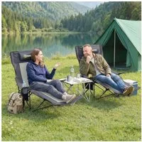 Outsunny Klappstuhl faltbar Angelstuhl mit verstellbarer Rückenlehne Fußablage Kopfstütze (Campingstuhl, 2 St), Liegestuhl bis 120 kg für Erwachsene Dunkelgrau
