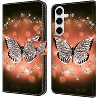 CLM-Tech Handytasche für Samsung Galaxy S26 6,3 Zoll PU-Leder Klapphülle (Schmetterling Diamanten Muster, 1-tlg., Flip Case), Cover mit Magnetverschluss
