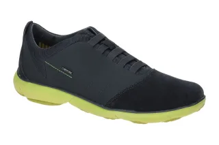 Geox U52D7B Herren Slipper navy/lime Velourleder/Suede atmungsaktiv wasserdicht