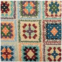 SCHÖNER LEBEN. Stoff Gobelin Stoff Meterware Dekostoff Häkelblumen-Patches natur bunt 150cm, pflegeleicht