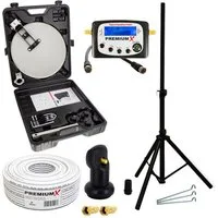 PremiumX Camping SAT TV Anlage LNB Satelliten-Finder Kabel im Koffer Stativ SAT-Antenne